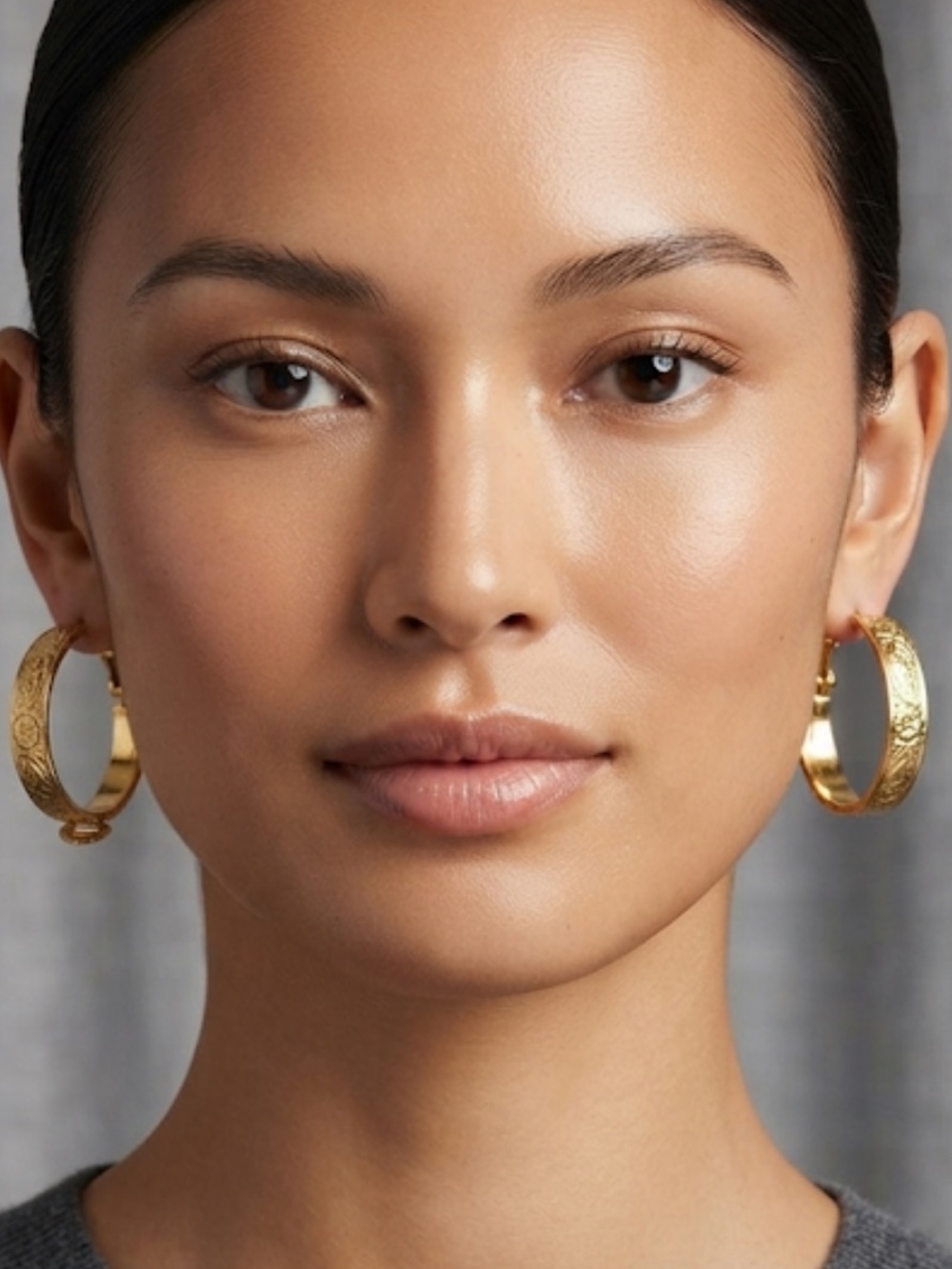 Elegant Gold Floral Engraved Hoop Earrings